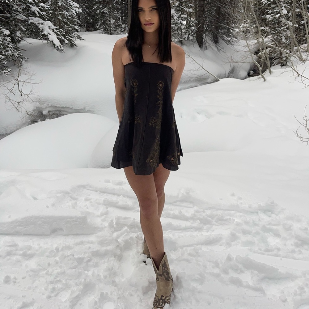 brown embroidered skirt / strapless dress